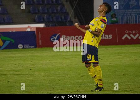 Bogota, Colombia. 04th Mar, 2024. Deportivo Pasto's Santiago Gomez celebrates during the Deportivo Pasto (1) V Fortaleza (0) match during the BetPlay league in Pasto, Colombia, March 4, 2024. Photo by: Sebastian Maya/Long Visual Press Credit: Long Visual Press/Alamy Live News Stock Photo