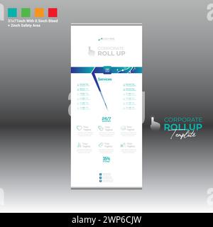 4 colored vector made roll up banner design for corporate and any best company use Stock Vector