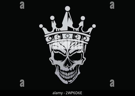 Vintage Skull with Crown Vector Illustration, Gothic Royalty Emblem, Isolated on Black Background Stock Vector