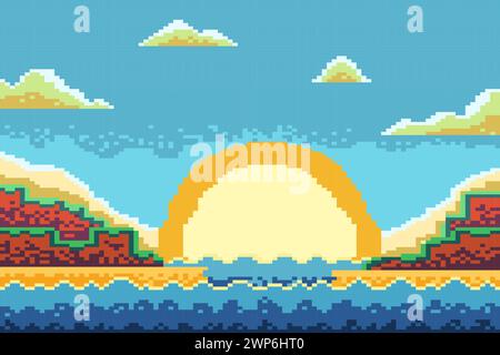 highlands landscapes Pixel art Sunrise Stock Vector