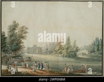 View of the Pa Vogel, Zygmunt (1764-1826); after 1796 (1796-00-00-1800-00-00);Warsaw - Łazienki, Warsaw - Łazienki, Theater on the island, Witke -Jeżewski, Dominik (1862-1944) - collection, aristocracy (genre scenes), classicism (buildings), parks (garden), palaces, park landscapes, theaters, weduty , purchase (provenance), rowing boats Stock Photo
