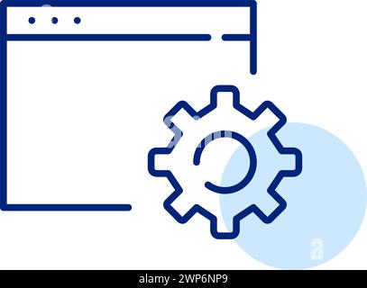 Digital adjustment symbol. Browser window and cogwheel. Online tools precise configuration. Pixel perfect, editable stroke vector icon Stock Vector