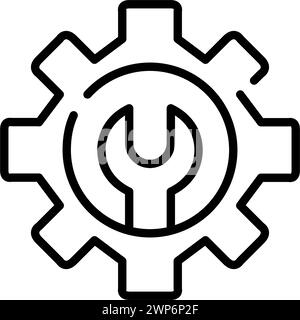 Gearwheel and wrench. Fine-tuning customization parameters. Technology, software and user preferences. Pixel perfect, editable stroke vector icon Stock Vector