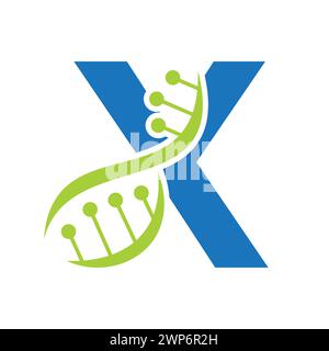Initial DNA Logo On Letter X Vector Template For Healthcare Symbol Stock Vector