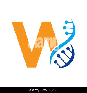 Initial DNA Logo On Letter W Vector Template For Healthcare Symbol Stock Vector