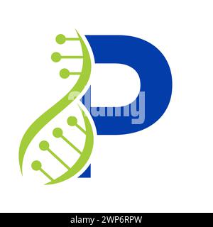 Initial DNA Logo On Letter P Vector Template For Healthcare Symbol Stock Vector