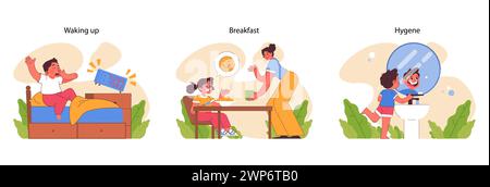 Child's daily routine set. Kids experiencing daily routine moments ...