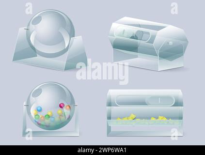 Lottery box raffle drums with balls or stickers set Stock Vector