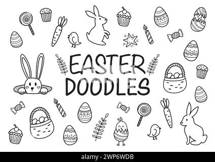 Easter doodles hand drawn icons. Vector illustration Stock Vector