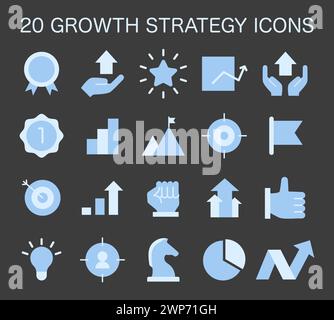 Growth Strategy Icons set. Essential elements for corporate advancement ...