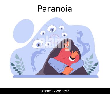 Anxiety. Character mental health issues. Woman coping with psychological stress. Mental disorder emotional and physical symptom. Flat vector illustration Stock Vector