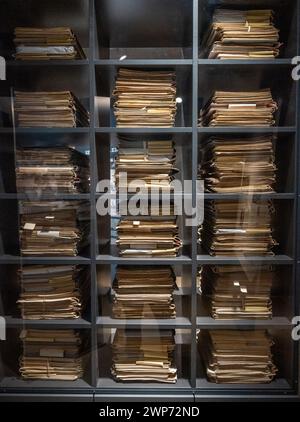 Law process Files stacking up in KZ Dachau Germany concentration Camp. Stock Photo