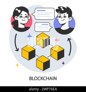 Blockchain. Cryptocurrency mining, financial transactions, user identification and cybersecurity technology. Flat vector illustration Stock Vector