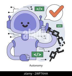 AI ethics. Artificial intelligence autonomy. Complex neural network systems to operate independent of direct human intervention. Decision-making process. Flat vector illustration Stock Vector