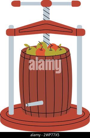 Press apple cider. Apple press for apple cider. Vector illustration. Stock Vector