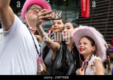 4th March 2024. A group of fans taking selfie picture at Taylor Swift The Eras Tour concert, Singapore. Stock Photo