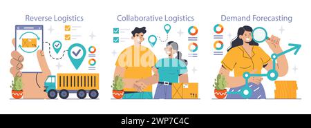 Logistics Automation set. Streamlining distribution with AI, drones ...