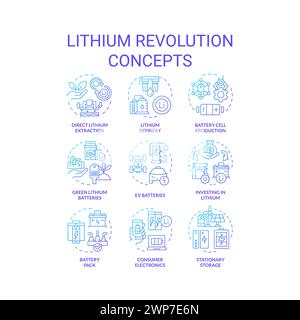 Lithium revolution blue gradient concept icons Stock Vector