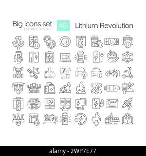 Lithium revolution linear icons set Stock Vector