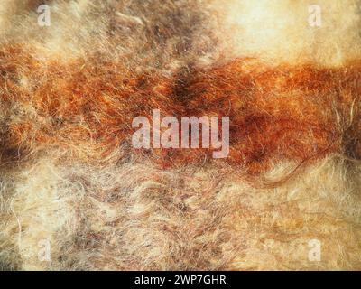 Texture of natural multi-colored mohair wool, scarf close-up. Fragment of mohair clothes. Shaggy warm winter fabric. Winter wardrobe. Long fluffy Stock Photo