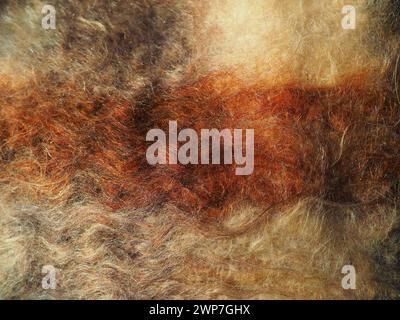 Texture of natural multi-colored mohair wool, scarf close-up. Fragment of mohair clothes. Shaggy warm winter fabric. Winter wardrobe. Long fluffy Stock Photo