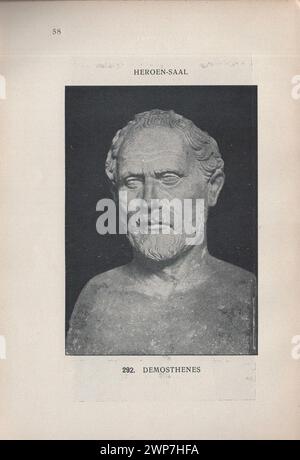 Adolf Furtwängler : Glyptothek 1907 / Illustrierter Katalog der Glyptothek König Ludwig's I. zu München / Kastner & Callwey, 1907 / Illustrated catalogue of the Glyptothek of King Ludwig I in Munich at 1907 / Heroen Saal - Heroes Hall / Demosthenes statue Stock Photo