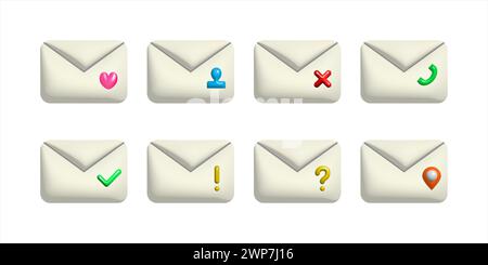 Closed 3d letter envelopes set with icons vector illustration design. Template of message notification. Stock Vector