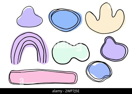 Organic blob soft shape y2k abstract comic element with line decoration, frame or border trendy isolared on white background. Vector illustration Stock Vector