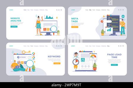 Conversion Rate Optimization set. Experts analyzing website performance ...