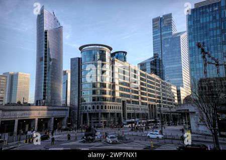 The modern cityscape with skyscrapers in the Brussels North business center seen from Botanical garden Stock Photo