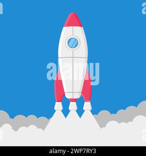 Rocket Launches Successfully Illustration. Space Exploration Mission. Space Rocket Icon. Vector Design. Stock Vector
