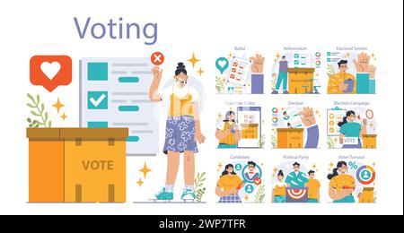 Preselection Election set. Democratic procedure, citizens choosing political party ...