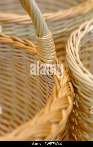 Group of empty wicker baskets, close-up shot, abstract background Stock Photo