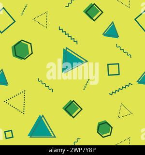 Title	 Seamless geometric pattern with different shapes. Repeating pattern on yellow background. Pattern with triangles, rhombuses and hexagons Stock Vector