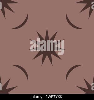 Seamless pattern with brown stars on a beige background. Star pattern for the print. Repeating pattern in chocolate shades Stock Vector