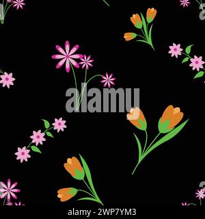 Beautiful seamless flower pattern on a black background. Flower pattern for printing Stock Vector