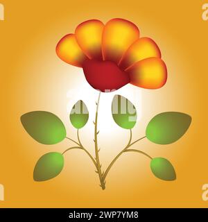 Big beautiful flower. Flower with thorns. Petals with orange gradient. Fairytale flower on orange background Stock Vector