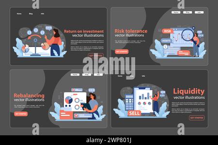 Investment insights set. Analyzing return on investment, understanding ...
