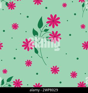 Beautiful seamless flower pattern on a green background. Flower pattern for printing Stock Vector