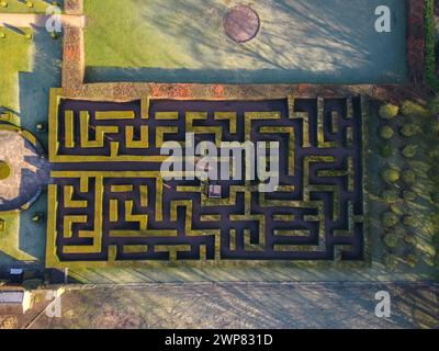 Aerial view of a garden maze with hedges Stock Photo