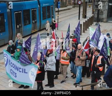 Birmingham, UK. 2nd March, 2024. Birmingham City Council's financial crisis protest, hundreds of protesters gathered at Victoria Square. Stock Photo