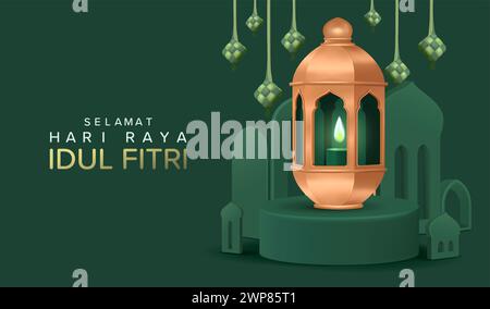 Selamat Hari Raya Idul Fitri Meaning : Happy Eid Mubarak. Eid Mubarak Decoration for Banner or Poster Vector illustration Stock Vector