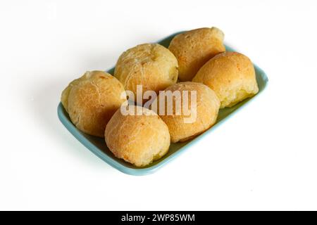 A closeup of Brazilian poo de queijo also known as cheese buns on a white background Stock Photo