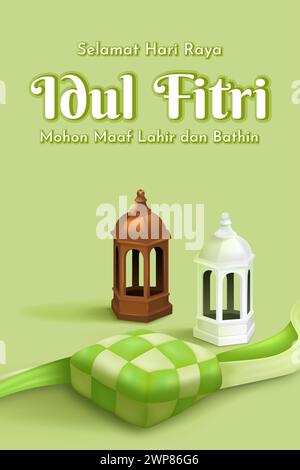 Selamat Hari Raya Idul Fitri Meaning : Happy Eid Mubarak. Eid Mubarak Decoration for Banner or Poster Vector illustration Stock Vector