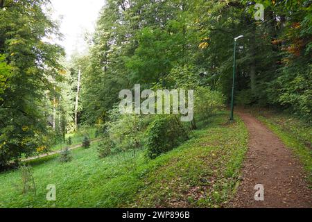 Banja Koviljaca, Loznica, Serbia. Mount Guchevo, park and forest, forest terraces. Withered leaves in September. Paths and paths for hiking. Calm Stock Photo