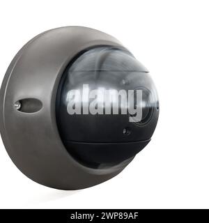 A 3D rendering of a high-tech surveillance camera on a white background Stock Photo
