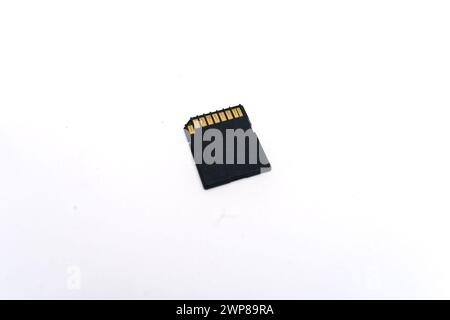 Backs of high capacity micro SD card for camera memory storage isolated on a white background. Stock Photo