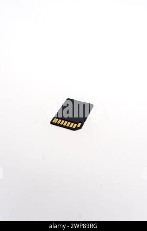 Backs of high capacity micro SD card for camera memory storage isolated on a white background. Stock Photo