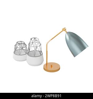 A 3D render of varied light fixtures on a white background Stock Photo
