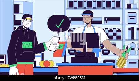 Supermarket checkout wireless cartoon flat illustration Stock Vector